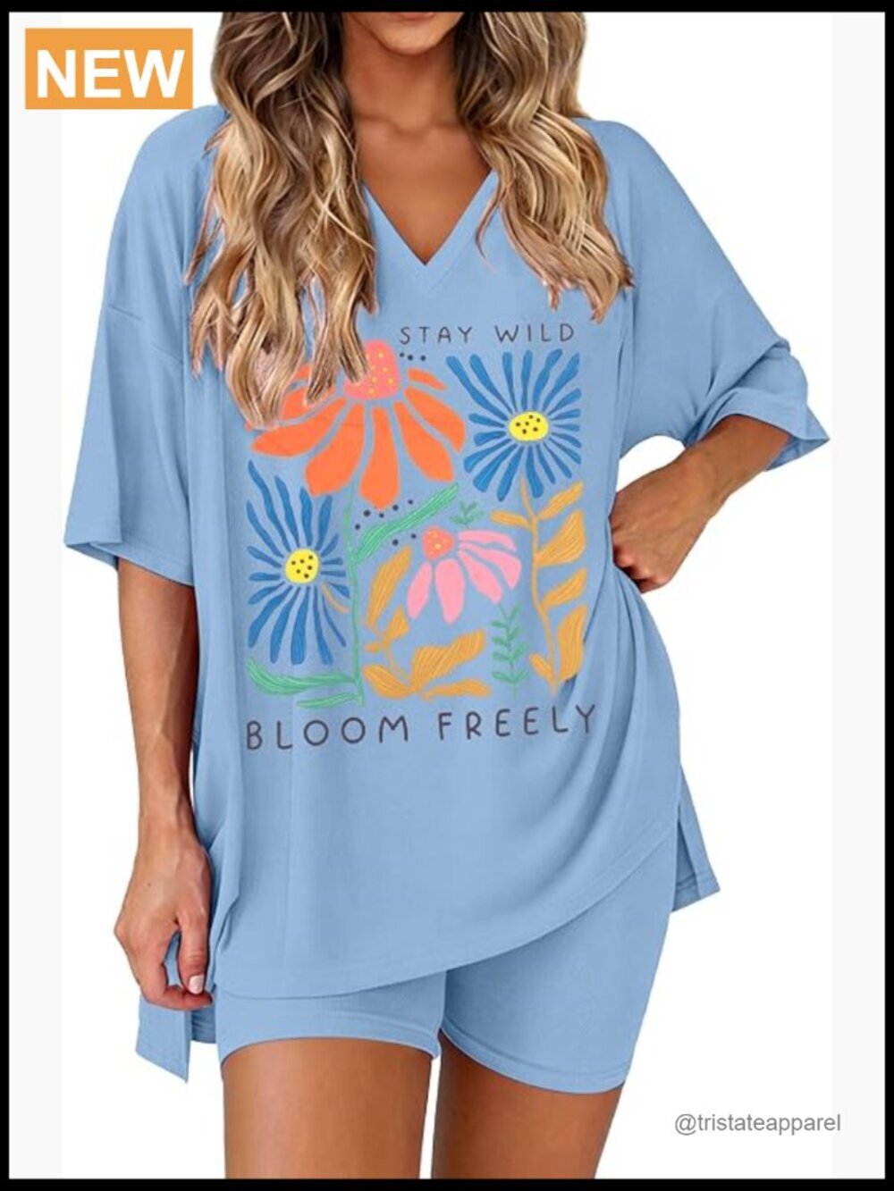 V Neck Oversized T-Shirt & Biker Shorts 2 Piece Set Bloom Freely